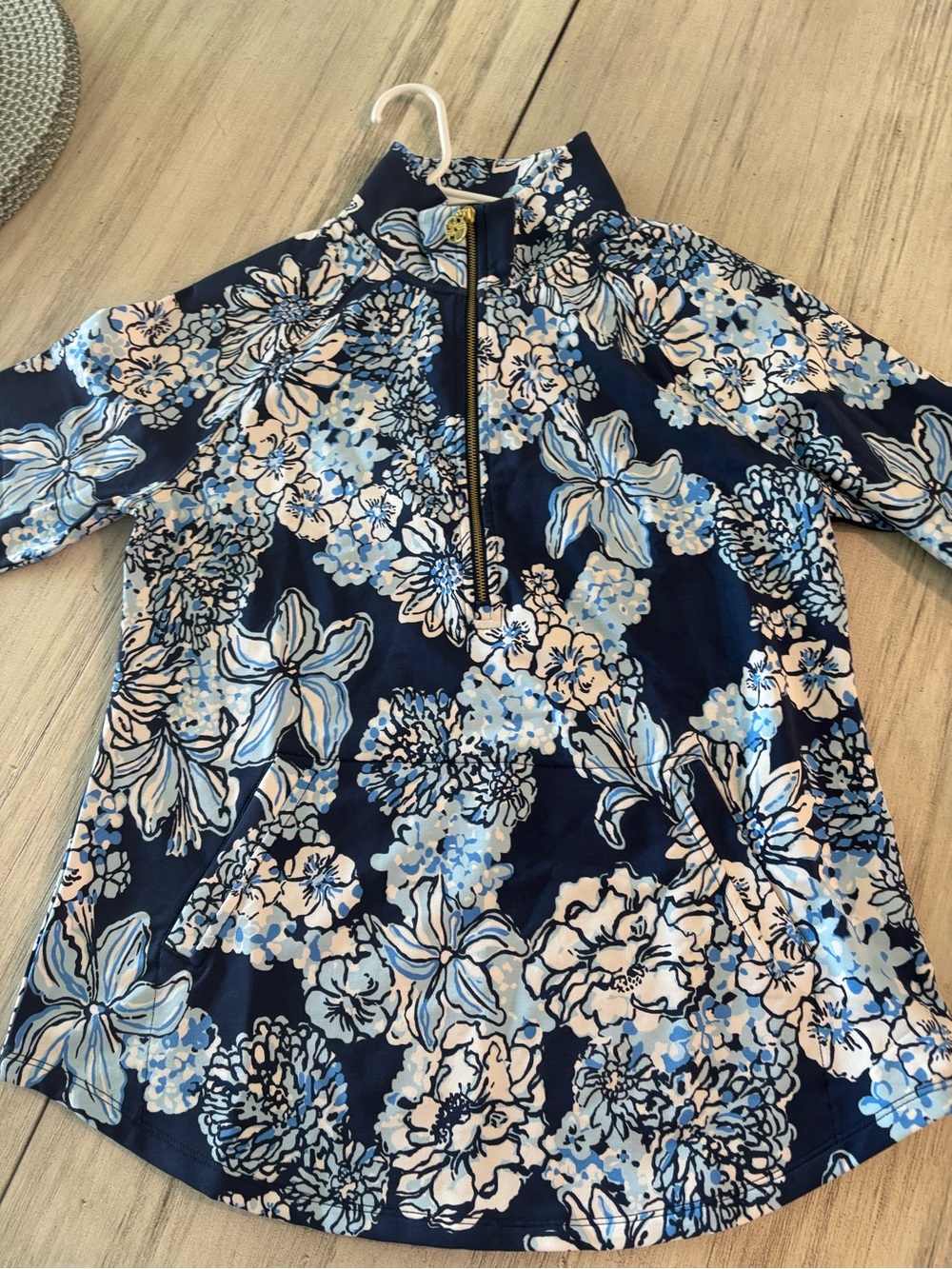 Lilly Pulitzer Navy Blue Floral Quarter-Zip Long Sleeve Top